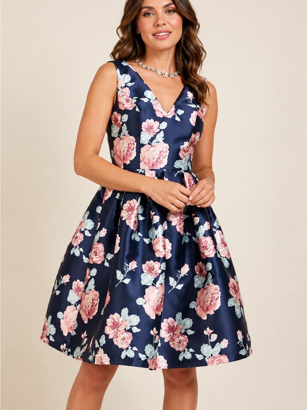 Chi Chi London Sweetly Celebrated Dress 26 Navy Rose Floral Princess Fit Flare